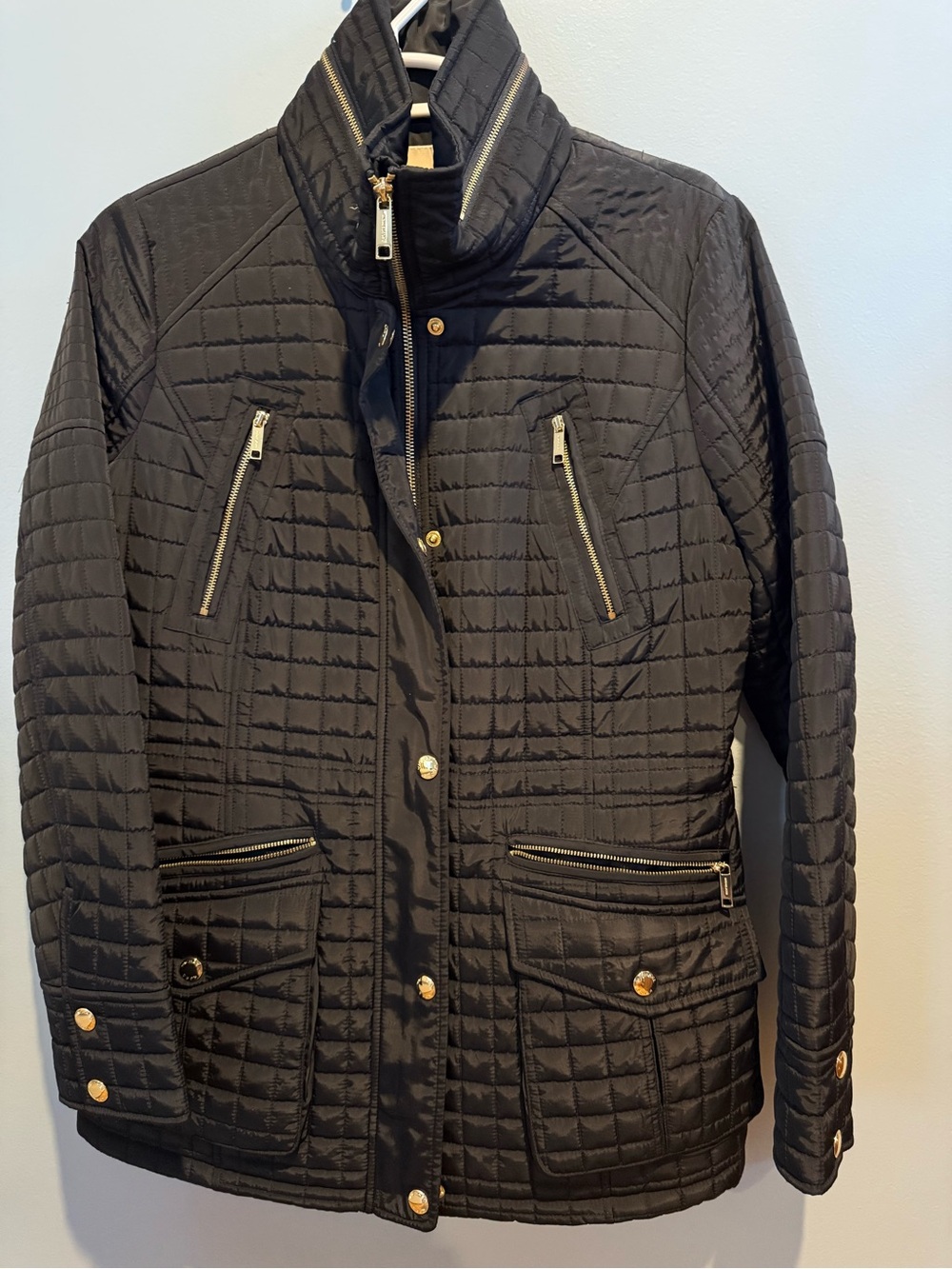 Michael Kors Black Quilted Puffer Jacket with Gold Hardware